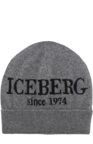 Кашемировая шапка с принтом Iceberg. Цвет: серый