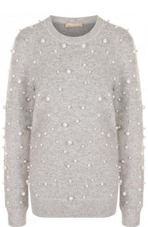 Кашемировый пуловер с круглым вырезом и декоративной отделкой Michael Kors Collection. Цвет: серый