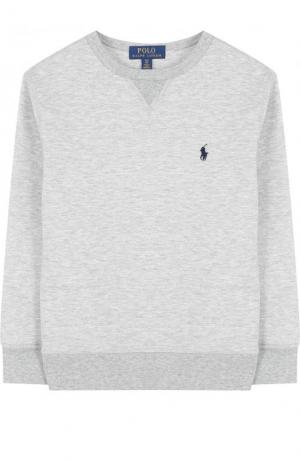 Однотонный свитшот с вышитым логотипом бренда Polo Ralph Lauren. Цвет: серый