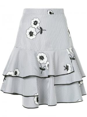 Полосатая пышная юбка с цветочной вышивкой Huishan Zhang. Цвет: синий