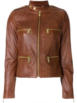Кожаная байкерская куртка Michael Kors. Цвет: коричневый