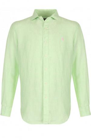 Льняная рубашка с воротником кент Polo Ralph Lauren. Цвет: салатовый