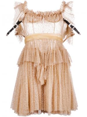 Прозрачное платье с оборками Dsquared2. Цвет: телесный