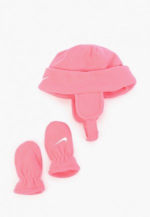 Шапка и варежки Nike. Цвет: розовый