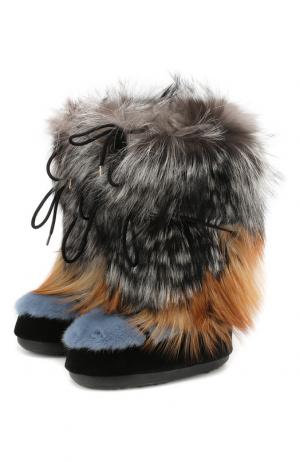 Кожаные сапоги  x Moon Boot с отделкой из меха лисы и норки Yves Salomon. Цвет: разноцветный
