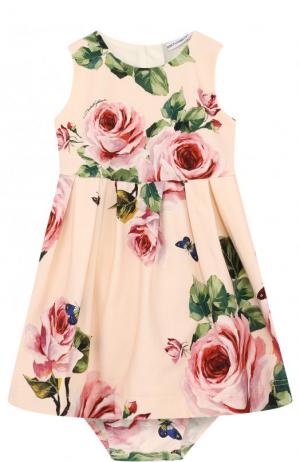 Хлопковый комплект из платья и трусов с принтом Dolce & Gabbana. Цвет: розовый