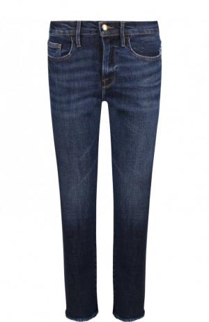 Укороченные джинсы с потертостями и бахромой Frame Denim. Цвет: темно-синий