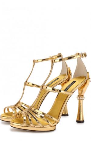 Босоножки Keira из металлизированной кожи на фигурном каблуке Dolce & Gabbana. Цвет: золотой