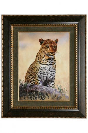 Картина Африканский леопард Живой шелк. Цвет: желтый