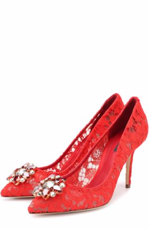 Кружевные туфли Rainbow Lace с брошью Dolce & Gabbana. Цвет: красный