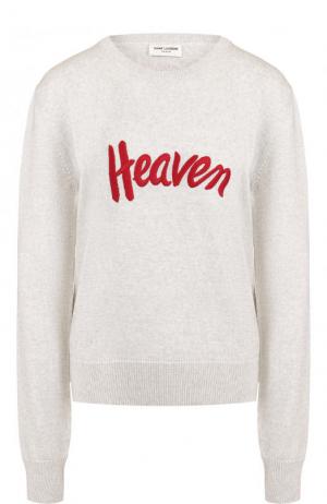 Шерстяной пуловер с круглым вырезом и вышивкой Saint Laurent. Цвет: серый