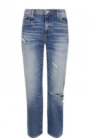 Укороченные джинсы прямого кроя с потертостями Paige. Цвет: голубой