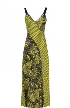 Приталенное шелковое платье-миди с принтом Diane Von Furstenberg. Цвет: желтый