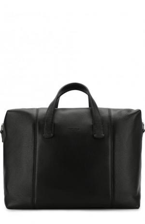 Кожаная дорожная сумка на молнии с плечевым ремнем Giorgio Armani. Цвет: черный