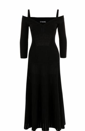 Вязаное платье-миди с открытыми плечами Alexander McQueen. Цвет: черный