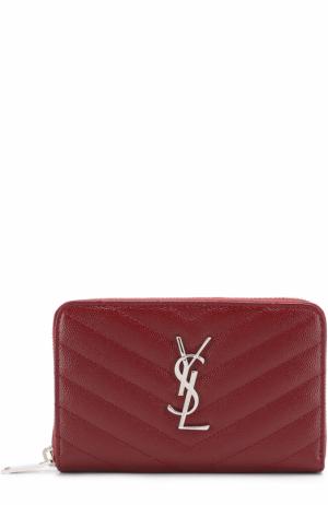 Кожаное портмоне на молнии с логотипом бренда Saint Laurent. Цвет: красный
