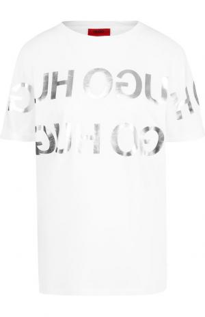 Хлопковая футболка с логотипом бренда BOSS. Цвет: белый