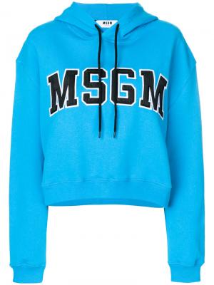 Укороченная толстовка с капюшоном и логотипом MSGM. Цвет: синий