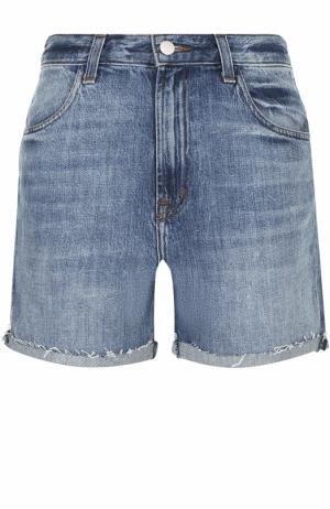 Укороченные джинсовые мини-шорты с потертостями J Brand. Цвет: голубой