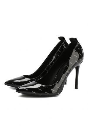 Лаковые туфли с логотипом бренда на шпильке DKNY. Цвет: черно-белый