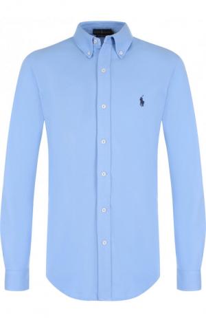 Хлопковая рубашка с воротником button down Polo Ralph Lauren. Цвет: синий