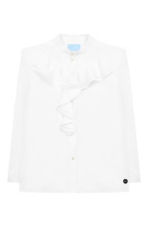 Хлопковая блуза с оборками и воротником-стойкой Lanvin. Цвет: белый