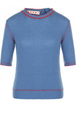 Кашемировый пуловер с контрастной отделкой Marni. Цвет: голубой