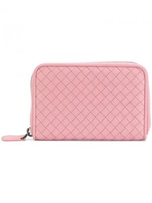 Плетеный кошелек на молнии Bottega Veneta. Цвет: розовый и фиолетовый