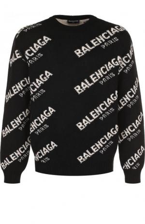 Шерстяной свитер свободного кроя Balenciaga. Цвет: черно-белый