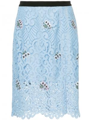 Декорированная гипюровая юбка Markus Lupfer. Цвет: синий