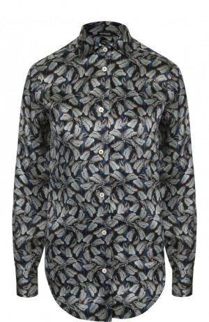 Шелковая блуза с принтом Kiton. Цвет: серый