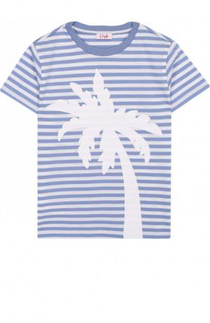 Хлопковая футболка в полоску с принтом Il Gufo. Цвет: голубой