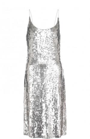 Приталенное платье-миди с пайетками Oscar de la Renta. Цвет: серебряный