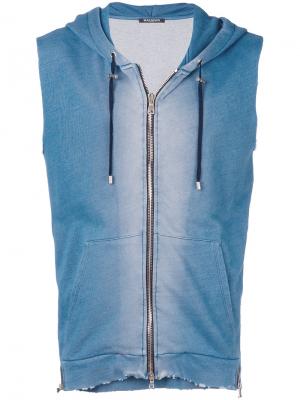 Zipped sleeveless hoodie Balmain. Цвет: синий