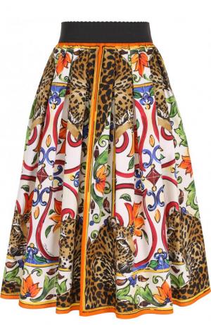 Хлопковая юбка-миди с принтом и эластичным поясом Dolce & Gabbana. Цвет: разноцветный