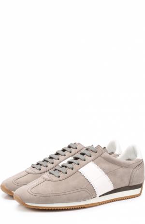 Замшевые кроссовки с контрастными кожаными вставками Tom Ford. Цвет: серый