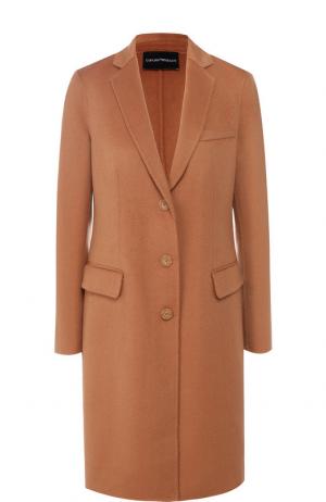 Кашемировое пальто с отложным воротником Emporio Armani. Цвет: светло-коричневый