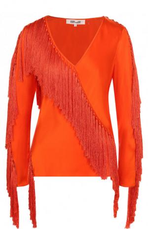 Однотонная блуза с V-образным вырезом и бахромой Diane Von Furstenberg. Цвет: оранжевый