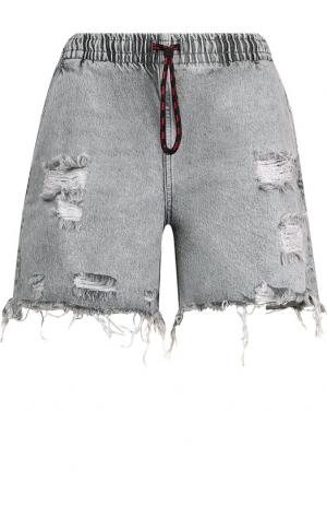 Джинсовые шорты с потертостями и эластичным поясом Denim X Alexander Wang. Цвет: светло-серый