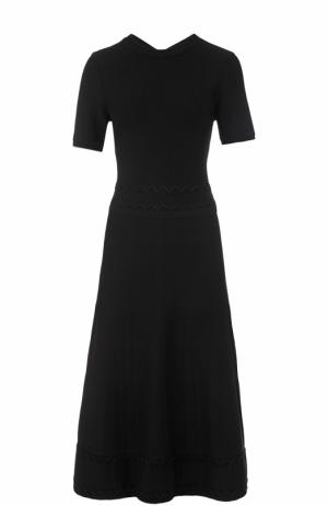 Вязаное платье-миди с коротким рукавом Ralph Lauren. Цвет: черный