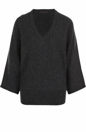 Шерстяной пуловер с укороченным рукавом и V-образным вырезом Tegin. Цвет: темно-серый