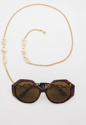 Очки солнцезащитные и цепочка Versace. Цвет: коричневый