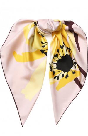 Шелковый платок с цветочным принтом Valentino. Цвет: светло-розовый
