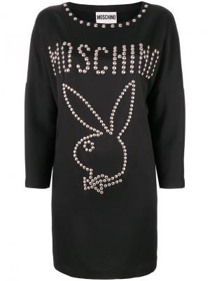Платье-футболка с заклепками Playboy Moschino. Цвет: чёрный