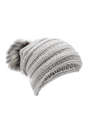 Кашемировая шапка с меховым помпоном Inverni. Цвет: светло-серый