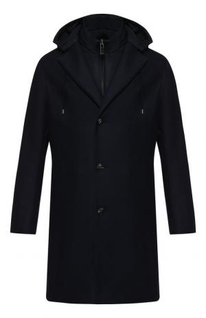 Шерстяное однобортное пальто с подстежкой Pal Zileri. Цвет: темно-синий
