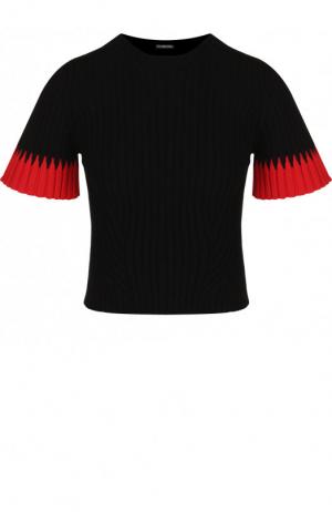 Вязаный пуловер с круглым вырезом и укороченным рукавом Alexander McQueen. Цвет: черный