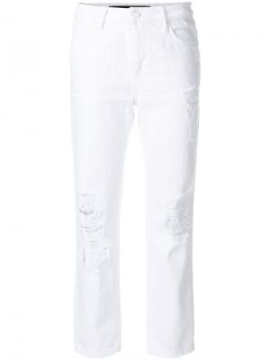 Укороченные джинсы с рваной отделкой T By Alexander Wang. Цвет: белый
