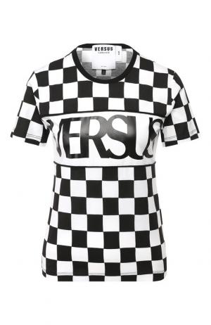 Хлопковая футболка с логотипом бренда Versus Versace. Цвет: черно-белый