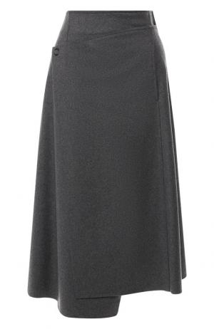 Шерстяная юбка-миди с запахом Acne Studios. Цвет: серый